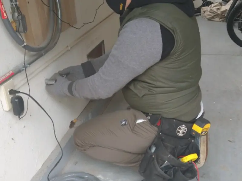Electrician performing outlet wiring in a Medical Lake garage